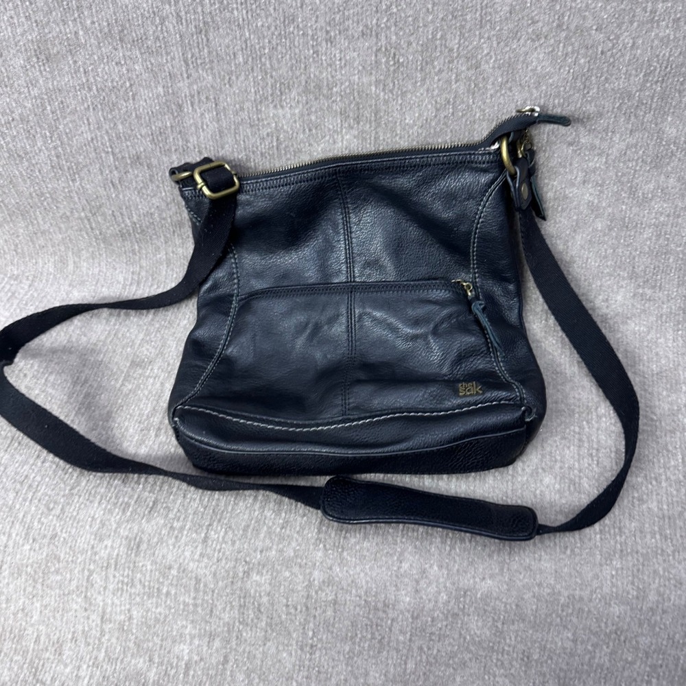 The Sak Black Leather Crossbody Bag‎ Zipper Pocket Shoulder Purse Handbag